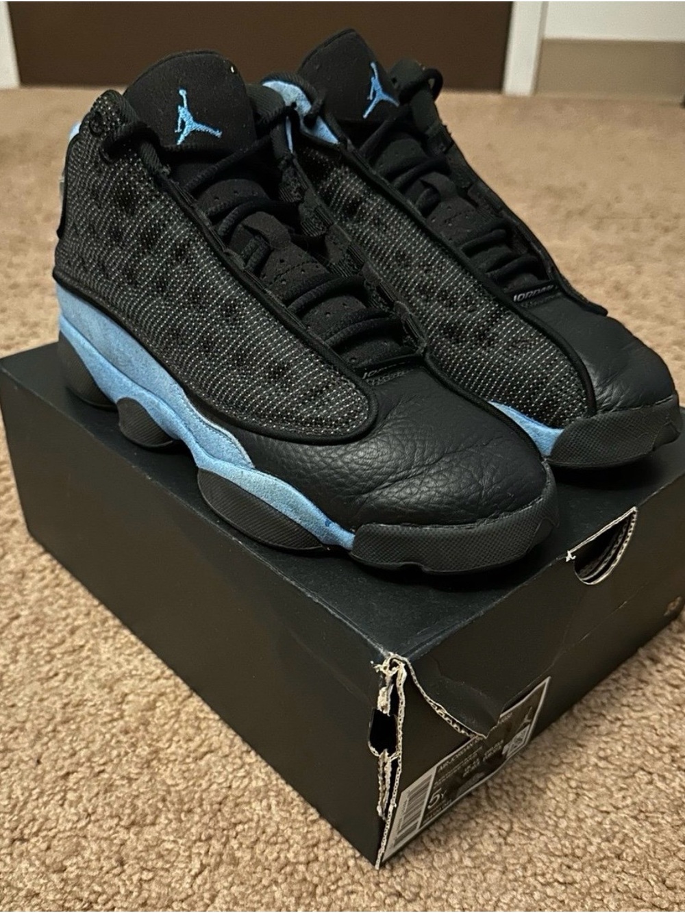 Jordan 13 Sneakers in Black and University Blue